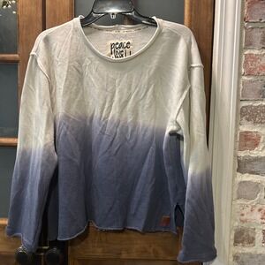 Peace Love World Sweatshirt XS Blue Ombre Dip Dye Crewneck Hippie Athleisure